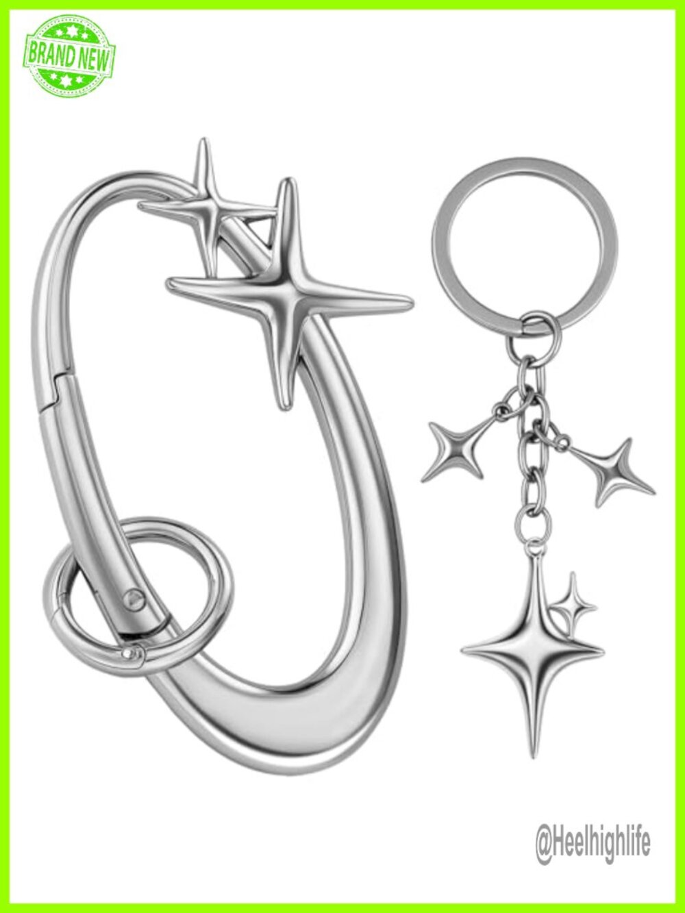2Pcs Star Carabiner Keychain Y2K Aesthetic Key Ring Silver Zinc Alloy Clip for